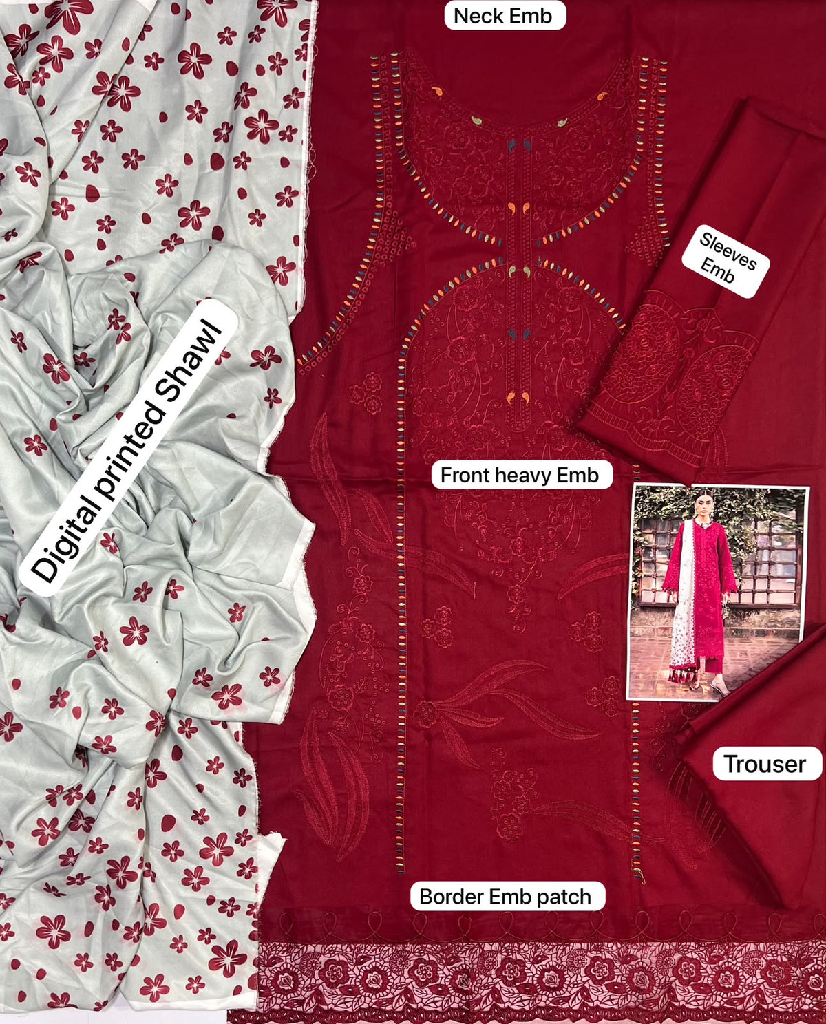 Jazmine DHANAK  EMBROIDERED 3 PCS