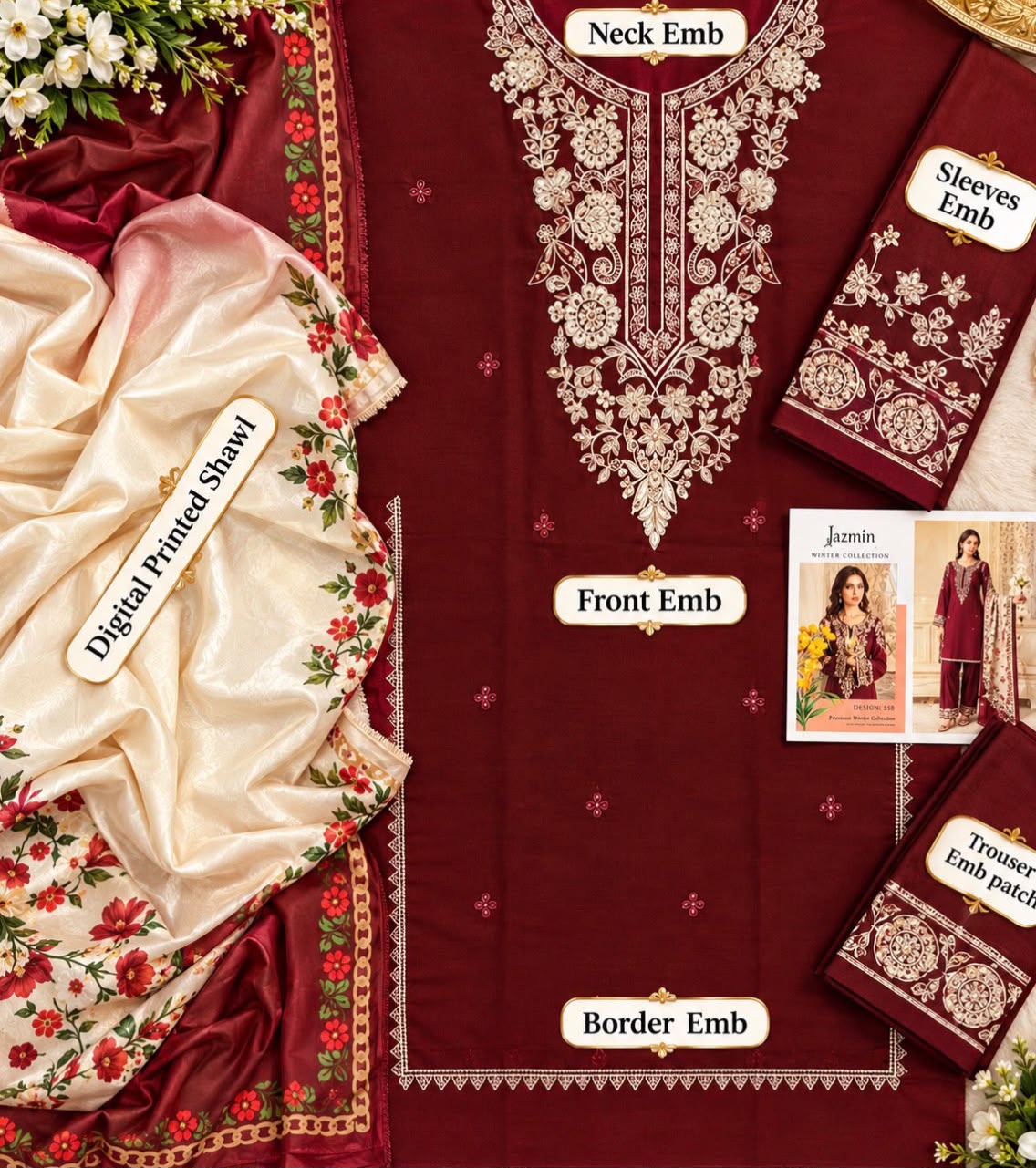 JAZMINE DHNAK EMBORIDERED 3PCS
