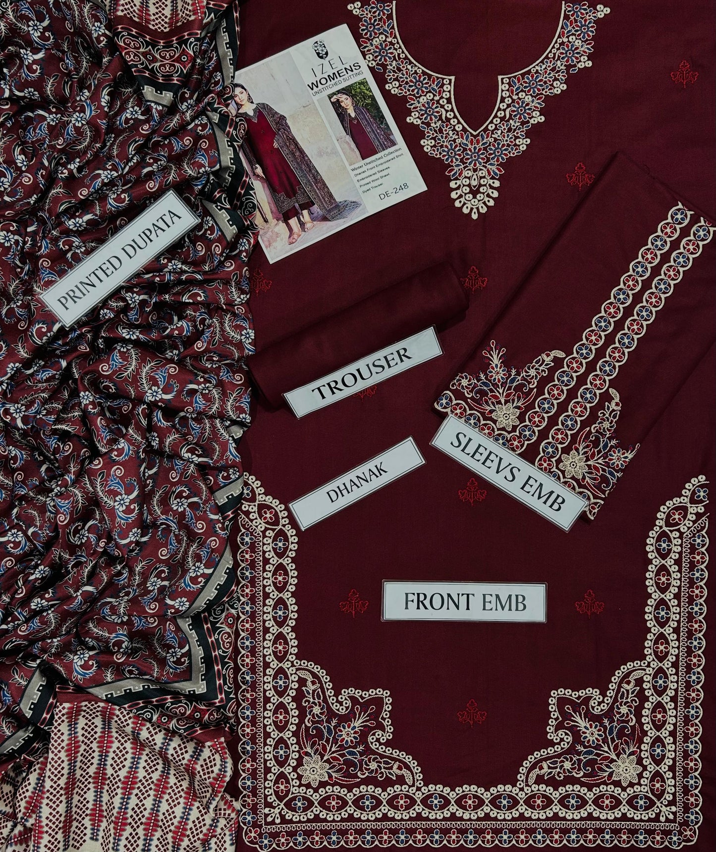 IZEL DHANAK EMBROIDERED 3 PCS