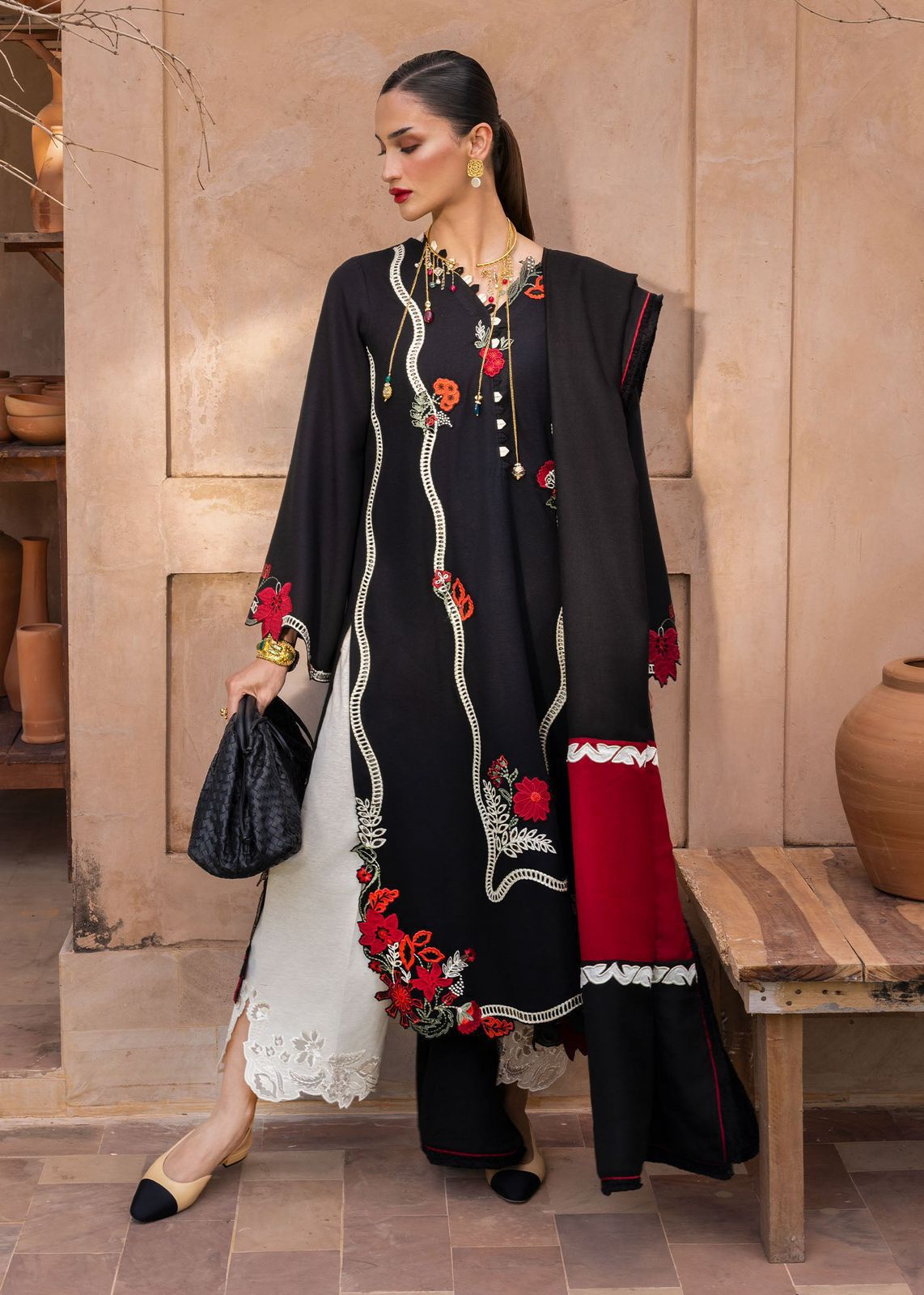 Crimson Dhanak Embroidered 3 Pcs