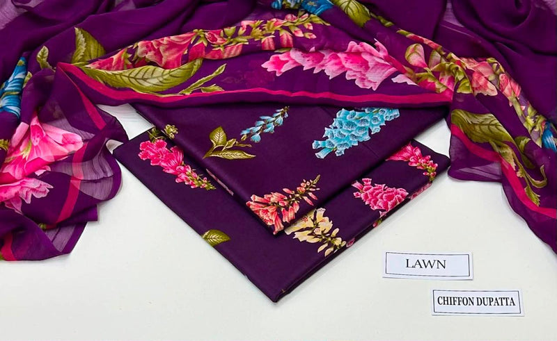 MAHROSH Bin Saeed Printed Lawn 3 Piece Suit – BSL-003