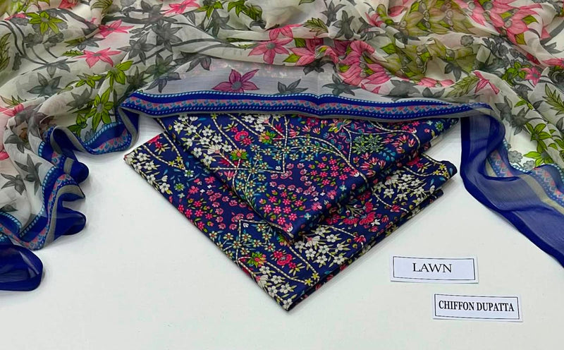 MAHROSH Bin Saeed Printed Lawn 3 Piece Suit – BSL-005