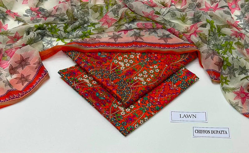 MAHROSH Bin Saeed Printed Lawn 3 Piece Suit – BSL-006