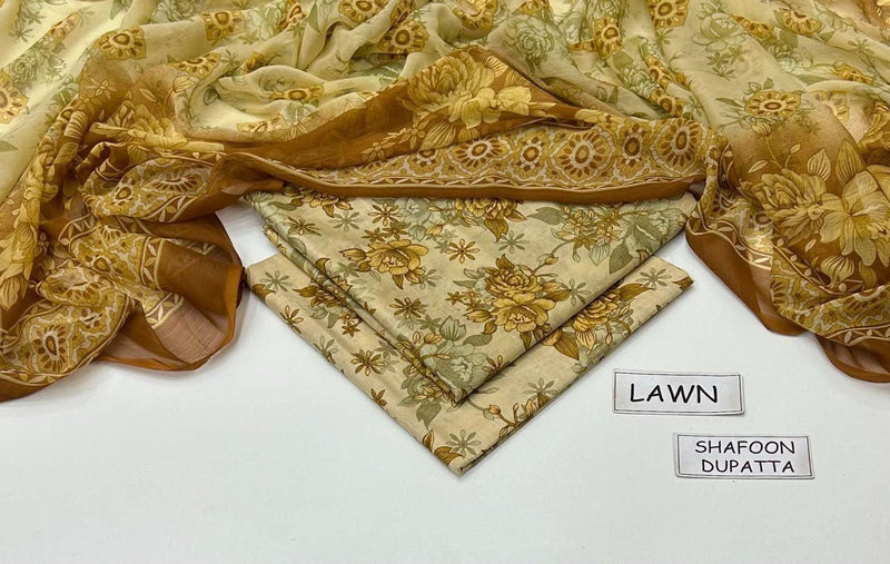MAHROSH Bin Saeed Printed Lawn 3 Piece Suit – BSL-011