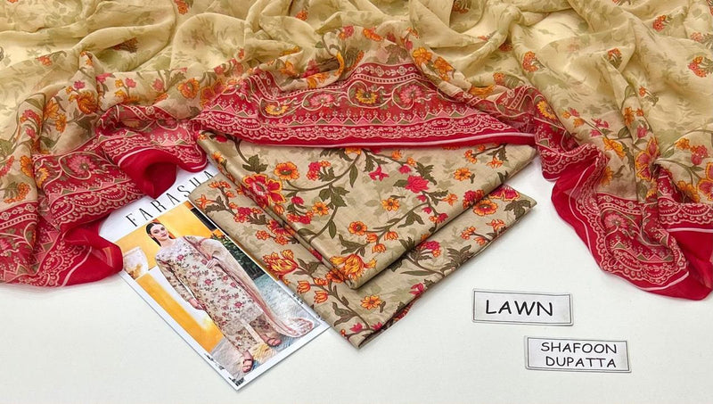 MAHROSH Bin Saeed Printed Lawn 3 Piece Suit – BSL-014