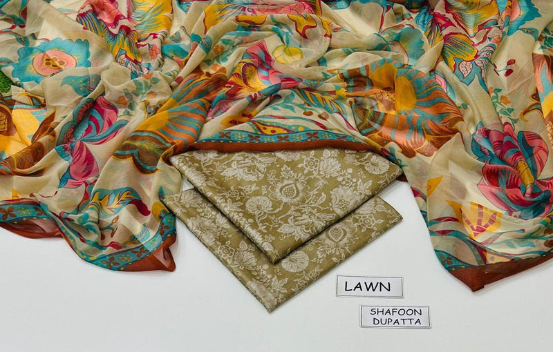 MAHROSH Bin Saeed Printed Lawn 3 Piece Suit – BSL-016