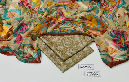 MAHROSH Bin Saeed Printed Lawn 3 Piece Suit – BSL-016