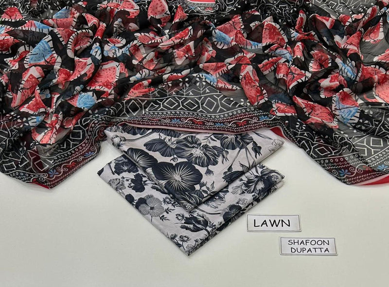 MAHROSH Bin Saeed Printed Lawn 3 Piece Suit – BSL-018