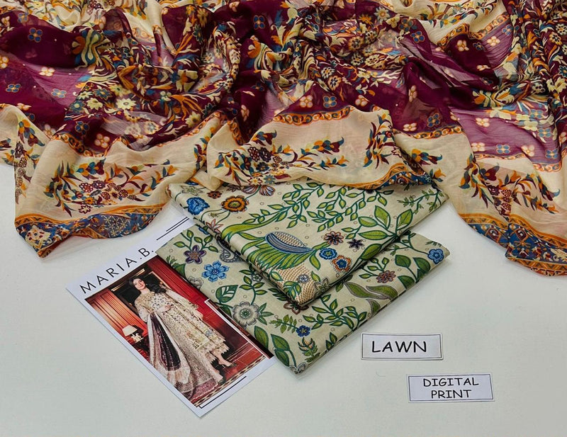 MAHROSH Bin Saeed Printed Lawn 3 Piece Suit – BSL-019
