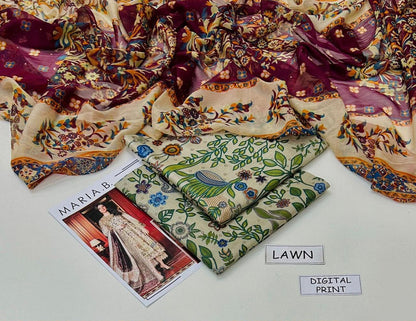 MAHROSH Bin Saeed Printed Lawn 3 Piece Suit – BSL-019