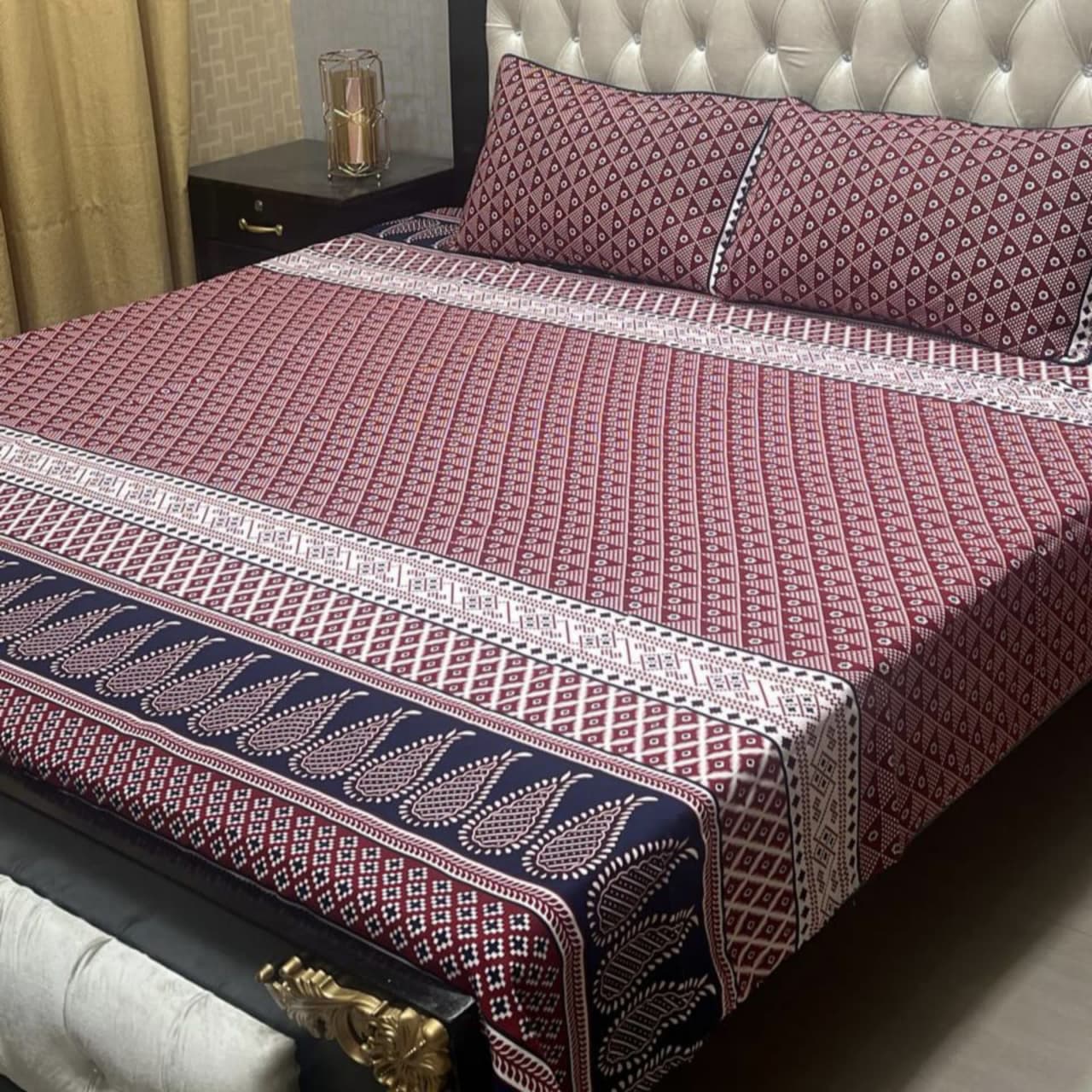 MAHROSH 3D Crystal Cotton Bedsheet - Design 052