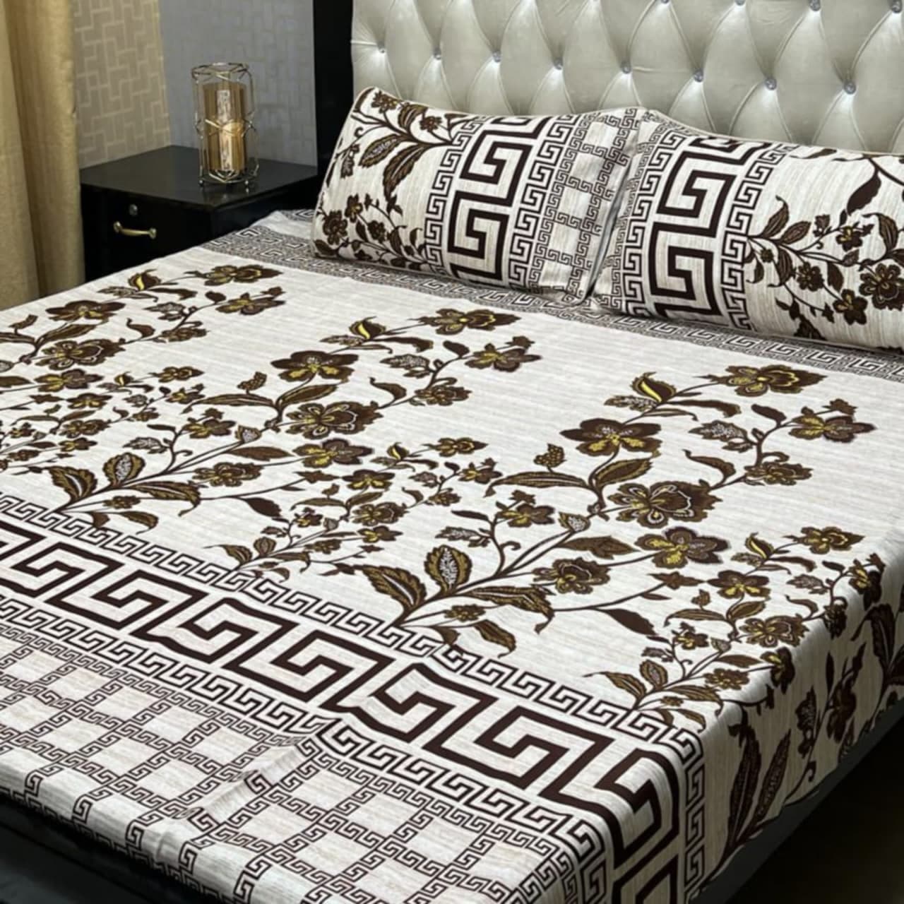 MAHROSH 3D Crystal Cotton Bedsheet - Design 066