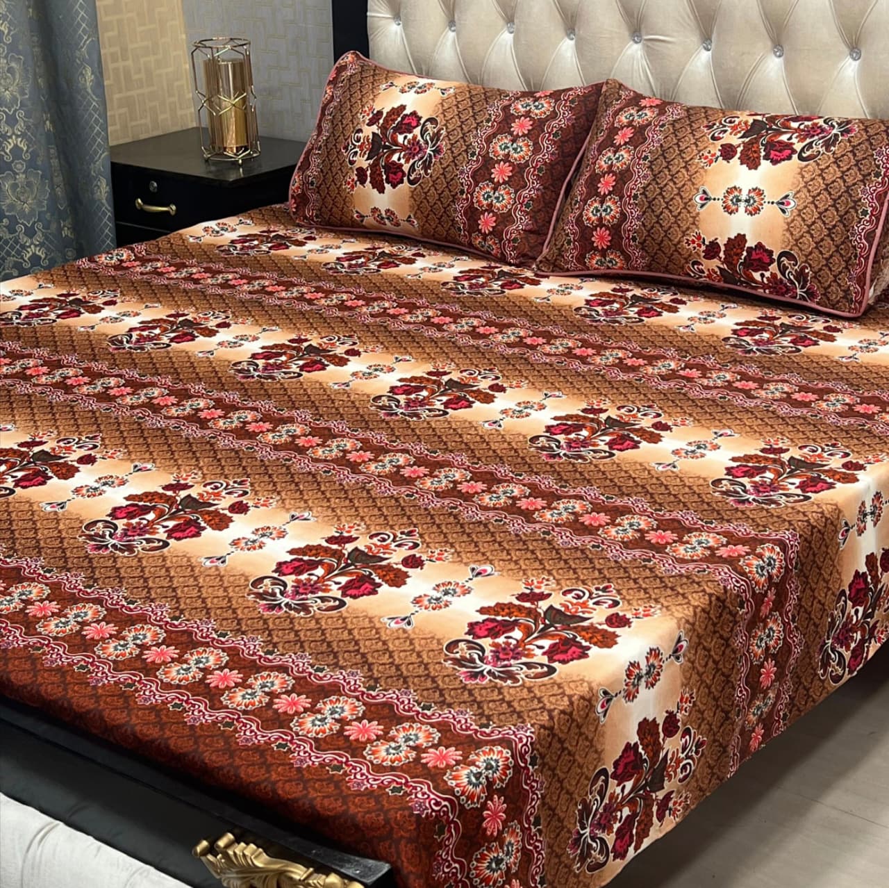 MAHROSH 3D Crystal Cotton Bedsheet - Design 030