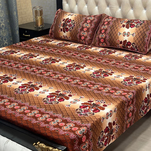 MAHROSH 3D Crystal Cotton Bedsheet - Design 030