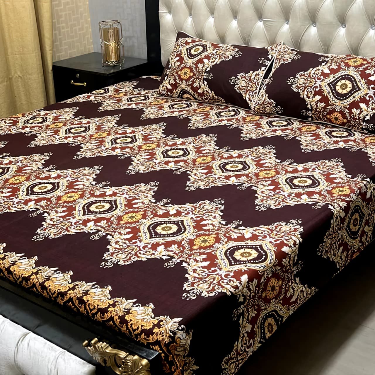 MAHROSH 3D Crystal Cotton Bedsheet - Design 045