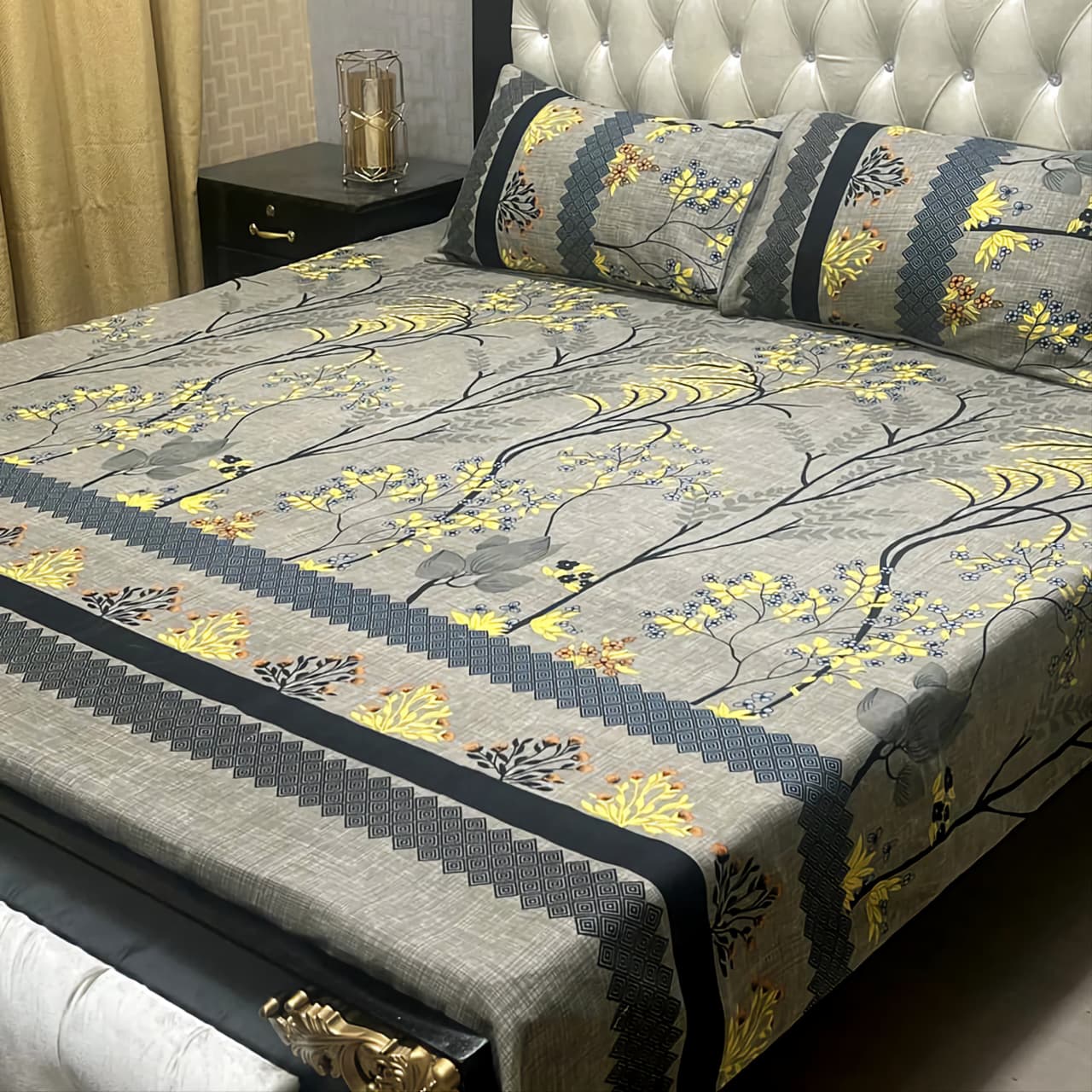 MAHROSH 3D Crystal Cotton Bedsheet - Design 050