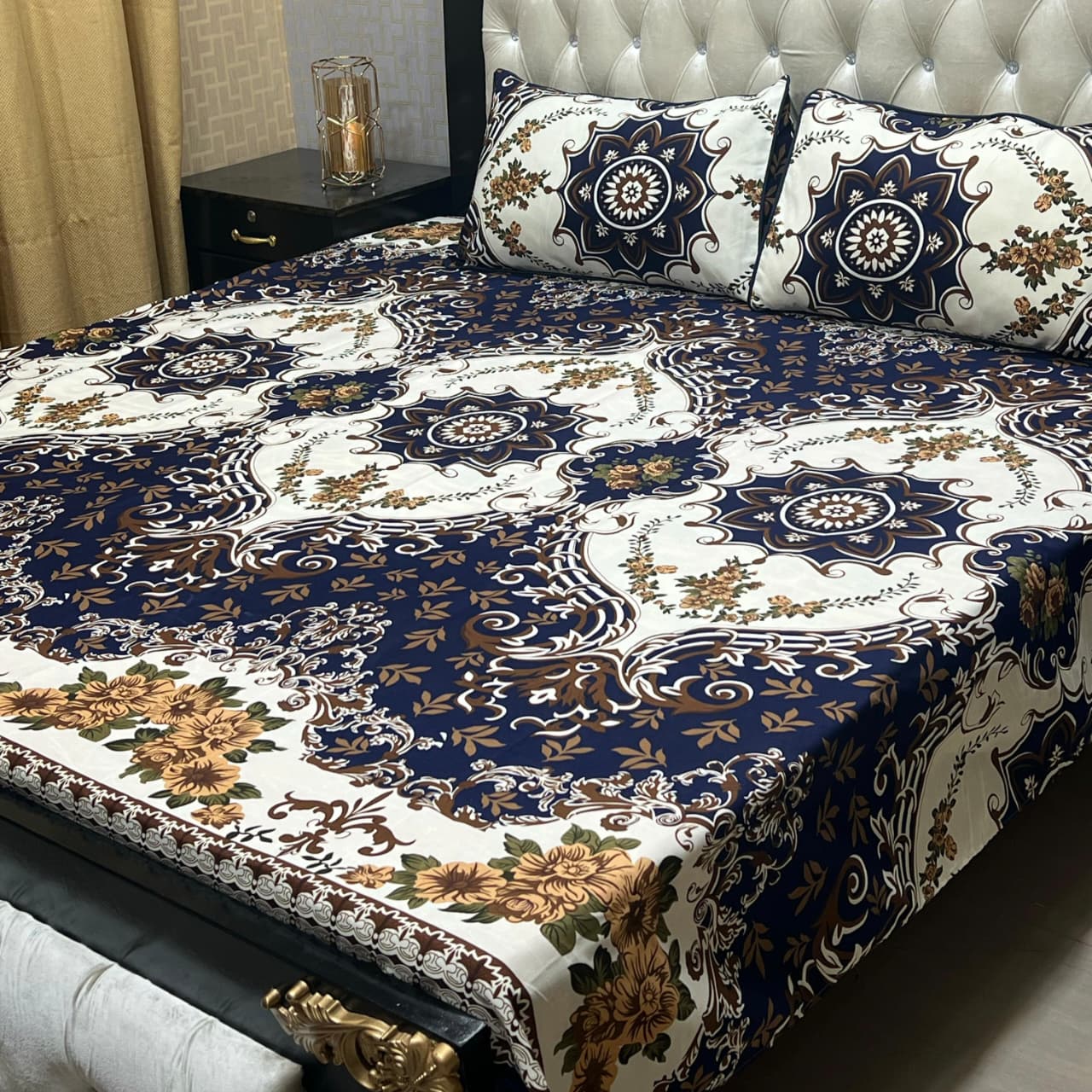 MAHROSH 3D Crystal Cotton Bedsheet - Design 039