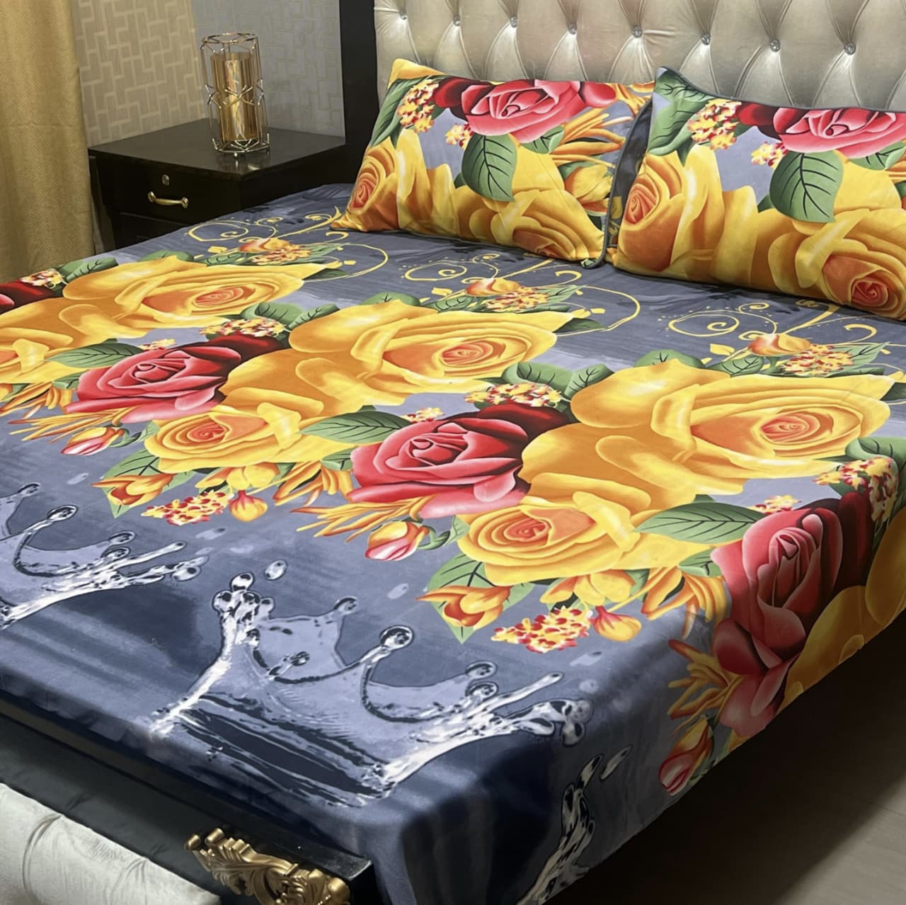 MAHROSH 3D Crystal Cotton Bedsheet - Design 071