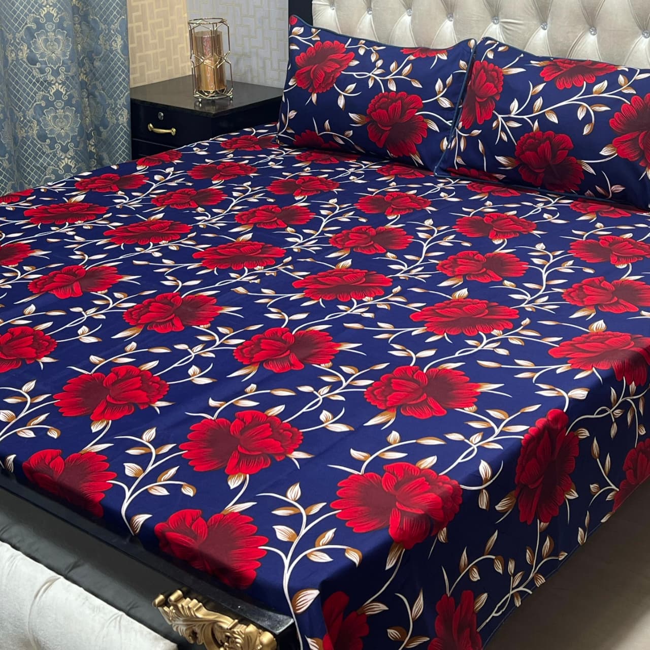 MAHROSH 3D Crystal Cotton Bedsheet - Design 055