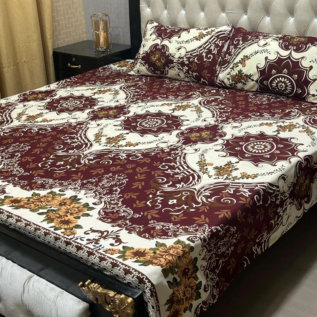 MAHROSH 3D Crystal Cotton Bedsheet - Design 042
