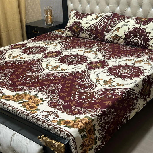 MAHROSH 3D Crystal Cotton Bedsheet - Design 042
