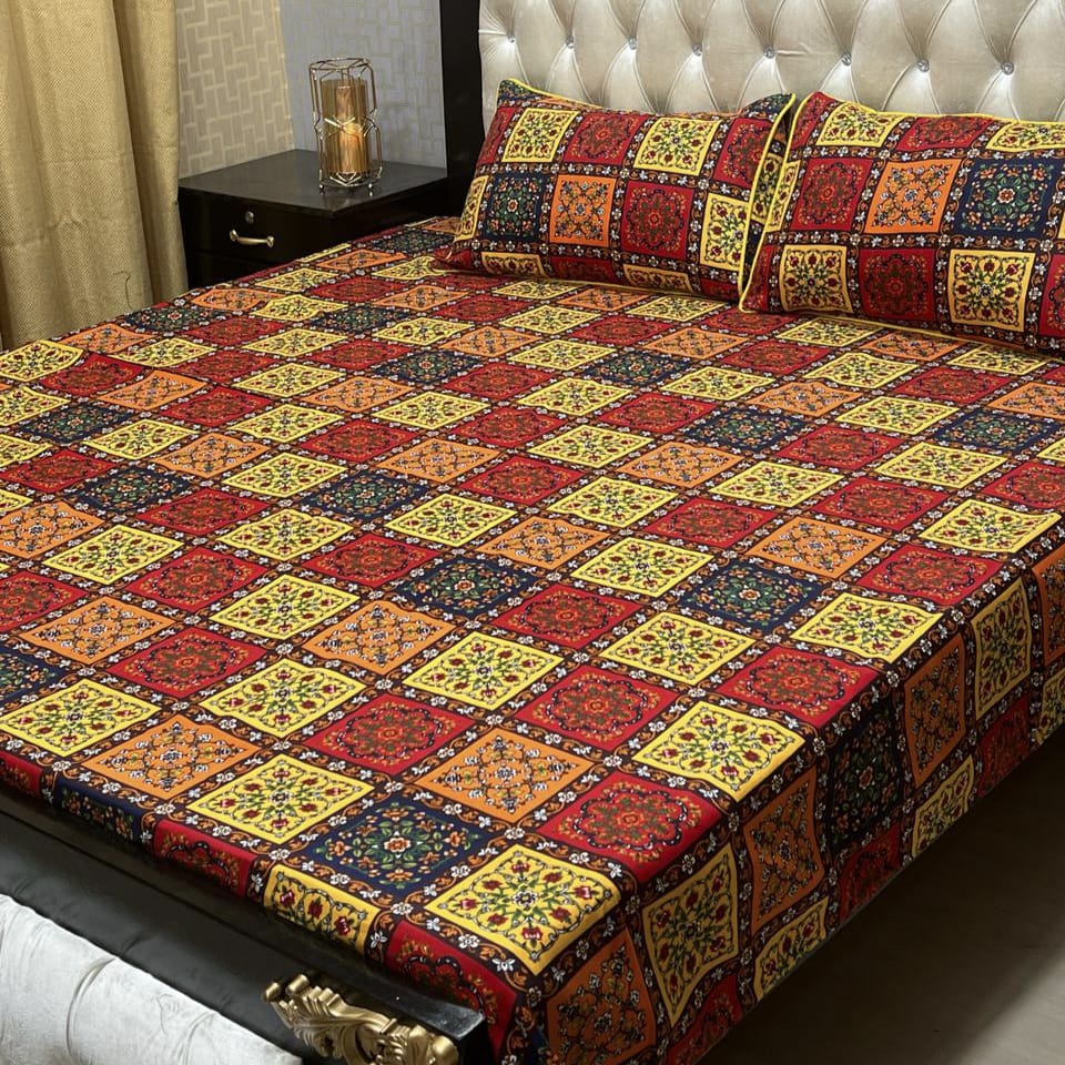 MAHROSH 3D Crystal Cotton Bedsheet - Design 047